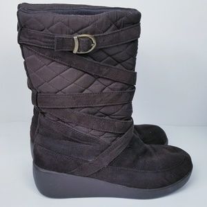 SO Thermal brown suede and quilted wedge boot